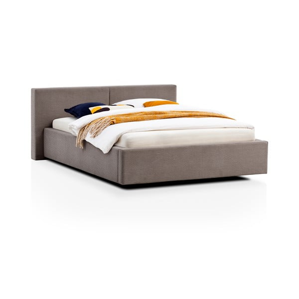 Светлокафяво двойно легло 140x200 cm тапицирано с място за съхранение с включена подматрачна рамка Cube – Meise Möbel-image-4