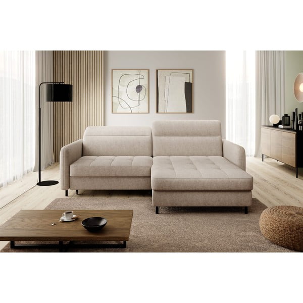 Бежов шенилов разтегателен ъглов диван с място за съхранение (десен ъгъл) Gomsi – ELTAP-image-1