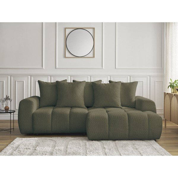 Сгъваем ъглов диван с място за съхранение от букле в цвят каки (десен ъгъл) Roxelane – Bobochic Paris-image-1