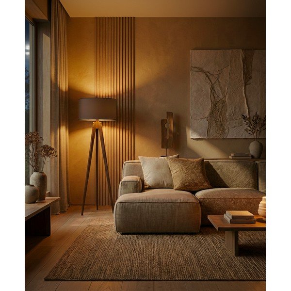 Черна/кафява подова лампа с текстилен абажур (височина 153 cm) Tripod – Opviq lights-image-1