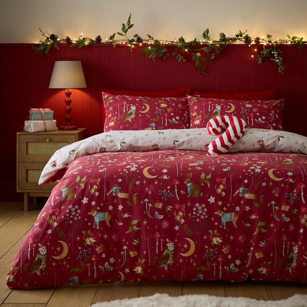 Червено единично  спално бельо 135x200 cm Christmas Enchanted Twilight – Catherine Lansfield