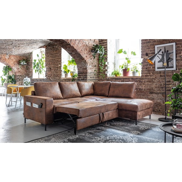 Кафяв разтегателен ъглов диван от изкуствена кожа (десен ъгъл) Lofty Lilly – Miuform-image-4