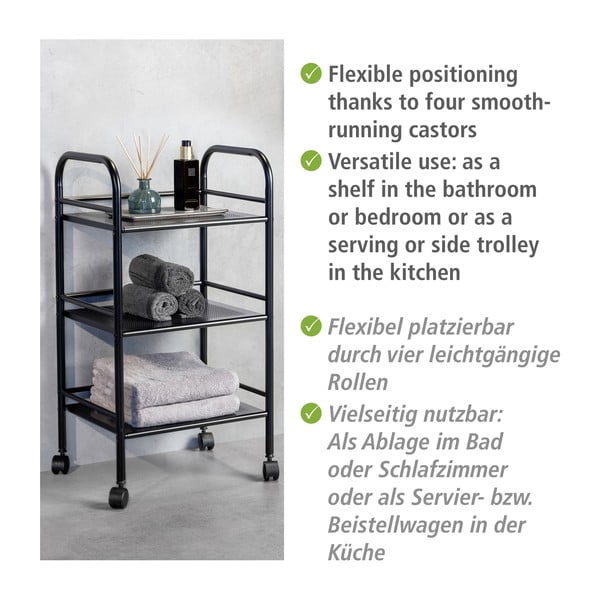 Черен метален подвижен стелаж 41x75 cm – Wenko-image-4