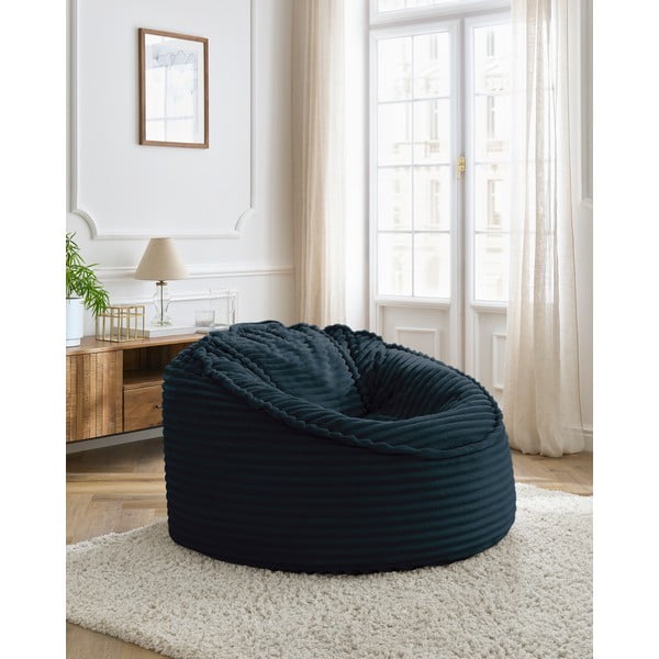 Тъмносин пуф от рипсено кадифе Socrate – Bobochic Paris-image-1