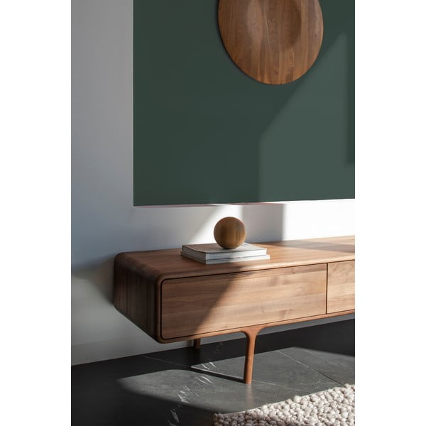 Кафява маса за телевизор от масивен орех 220x45x45 cm Fawn – Gazzda-image-4