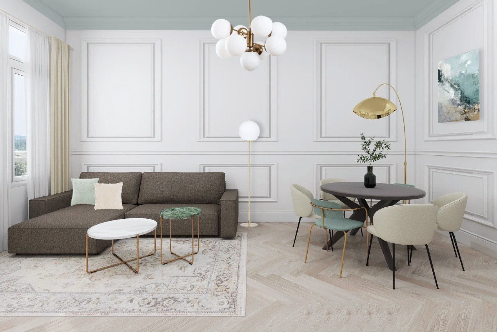 Проектът за дизайн беше реализиран в съответствие с високите тавани.