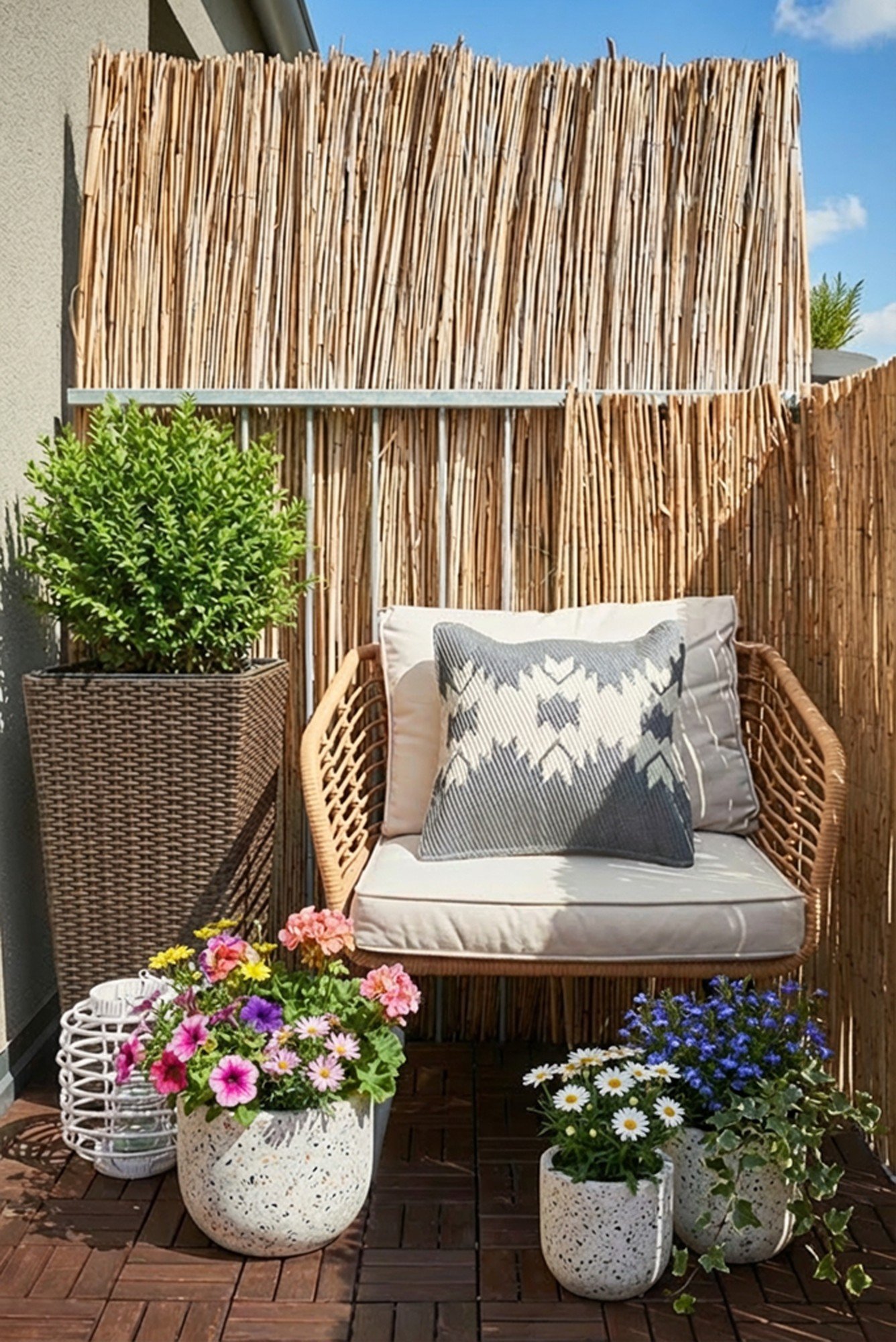 Естествена преграда от бамбук или тръстика осигуряват уютно и уединено кътче.